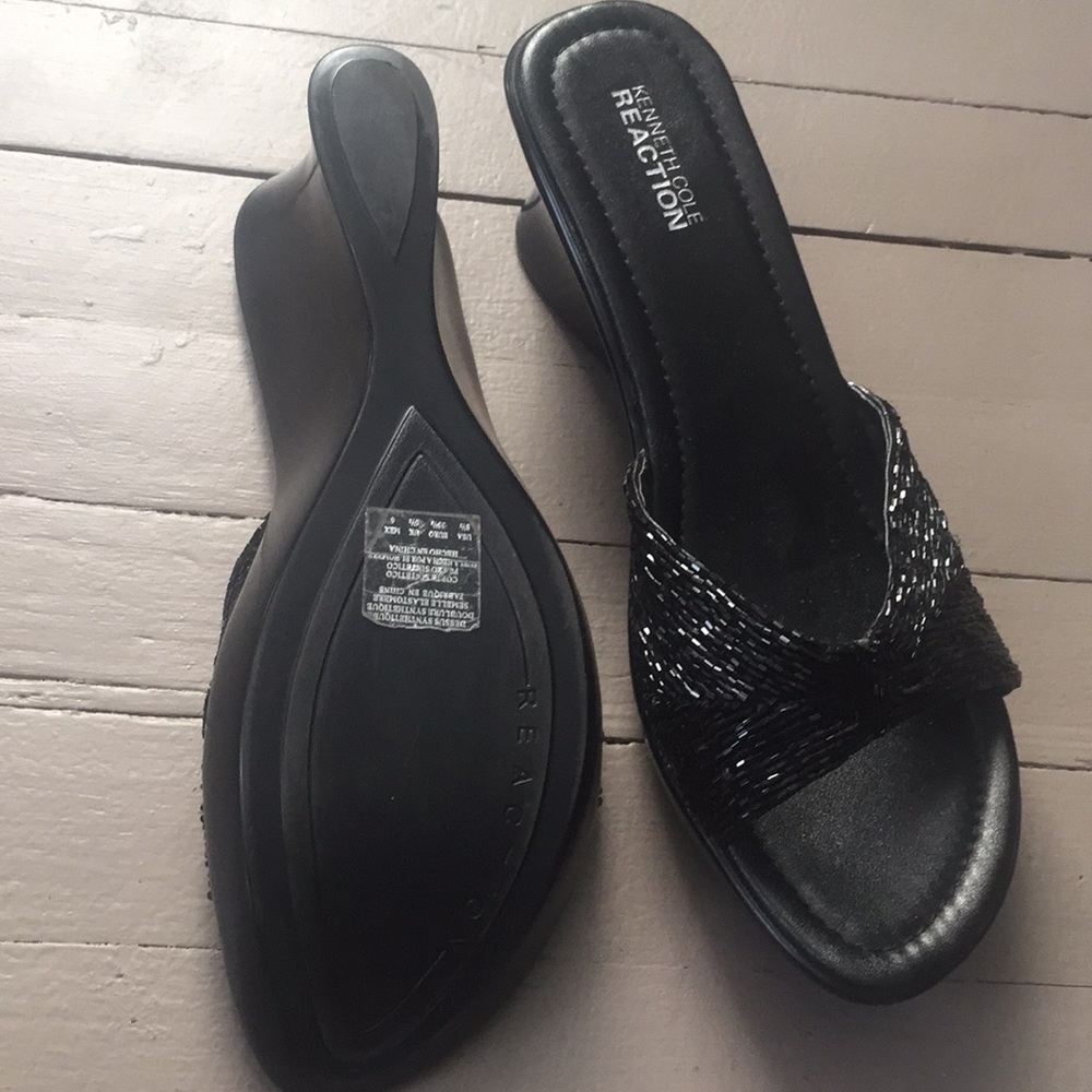 Gorgeous beaded black wedges by Ken Cole